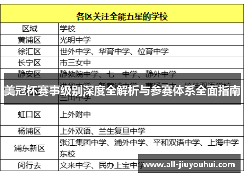 美冠杯赛事级别深度全解析与参赛体系全面指南 美冠杯赛事级别深度全解析与参赛体系全面指南