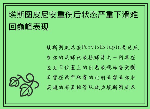埃斯图皮尼安重伤后状态严重下滑难回巅峰表现